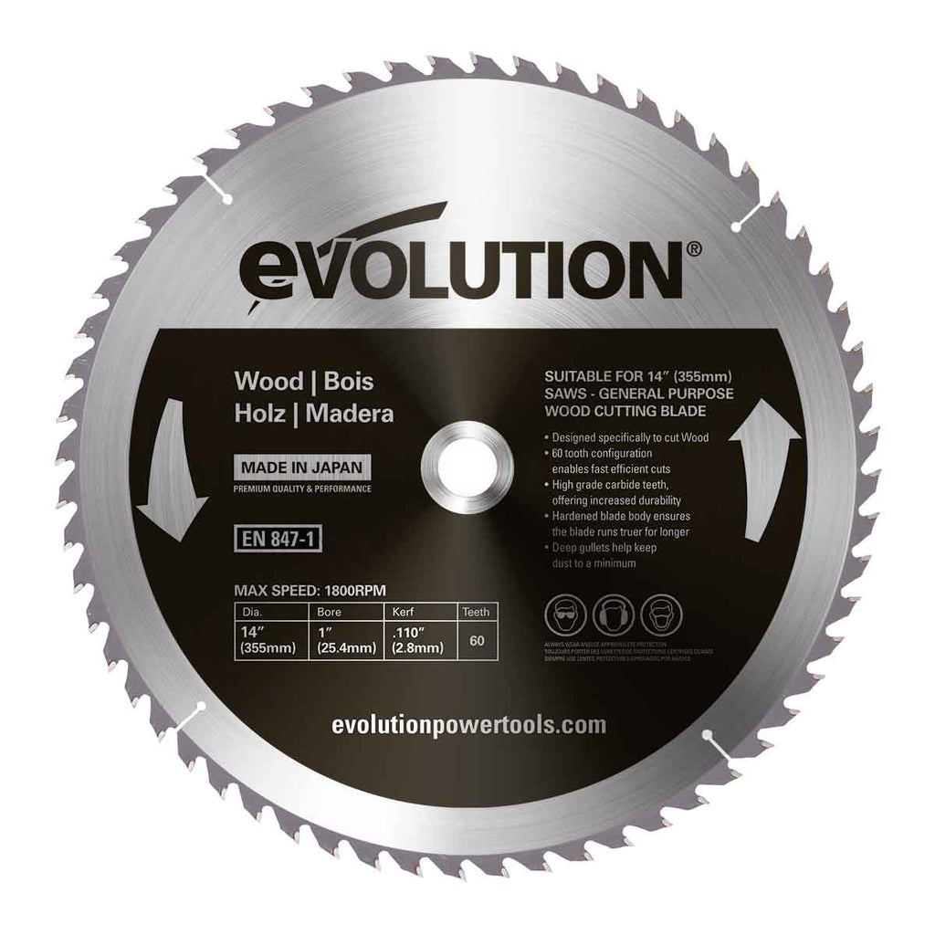 Evolution 355mm Wood Cutting Chop Saw Blade | Evolution Power