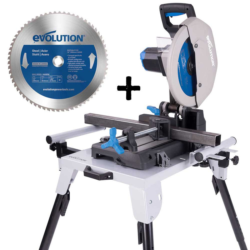 Evolution S355CPS 355mm Chop Saw + Spare Blade + Chop Saw Stand Bundle - Evolution Power Tools UK