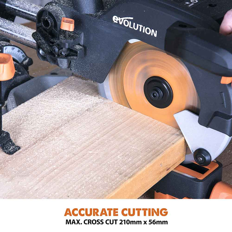 Evolution R185SMS 185mm Sliding Mitre Saw With TCT Multi-Material Cutting Blade - Evolution Power Tools UK