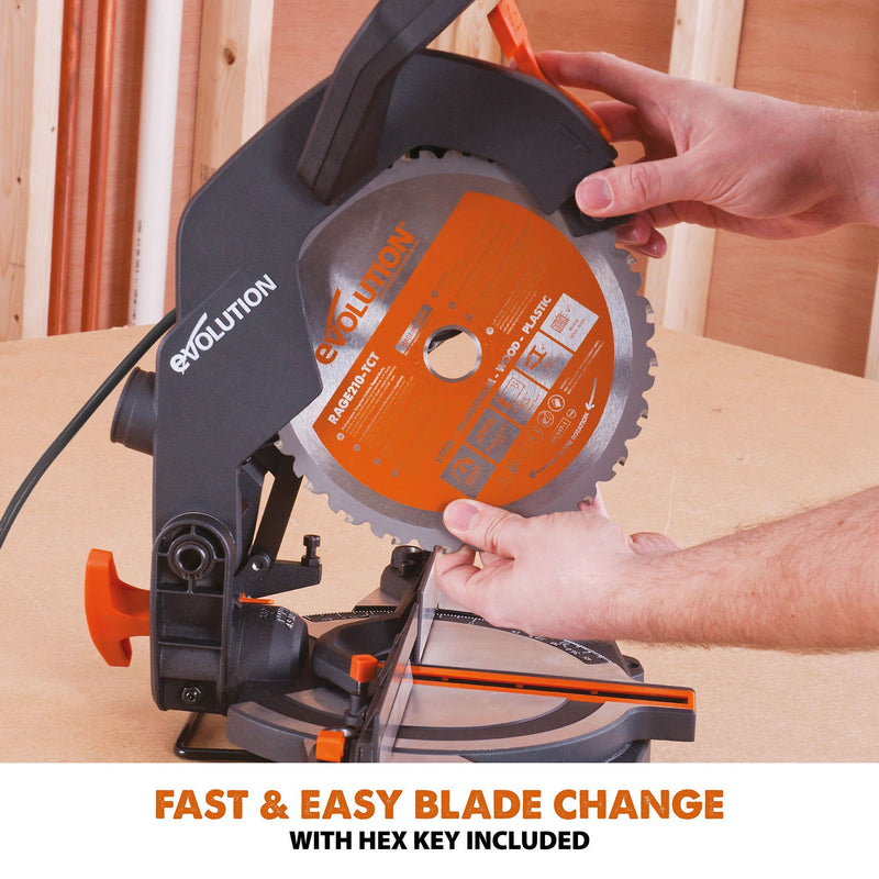 Evolution R210CMS 210mm Compound Mitre Saw With TCT Multi-Material Cutting Blade (Refurbished - Like New) - Evolution Power Tools UK