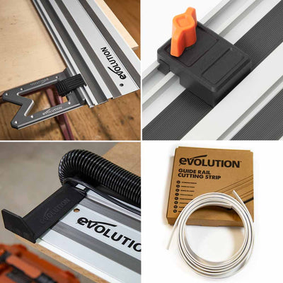Evolution G2 Track Saw Accessory Bundle, Track Square, Splinter Guard Edge Strips, Power Cable & Vacuum Hose Guide & Track End Stop