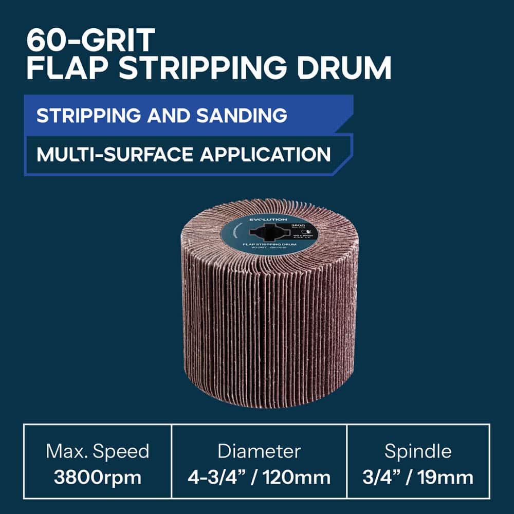 Evolution 60-Grit Flap Drum For Surface Conditioning Tools | Stripping & Sanding | 120mm Width & 100mm Diameter