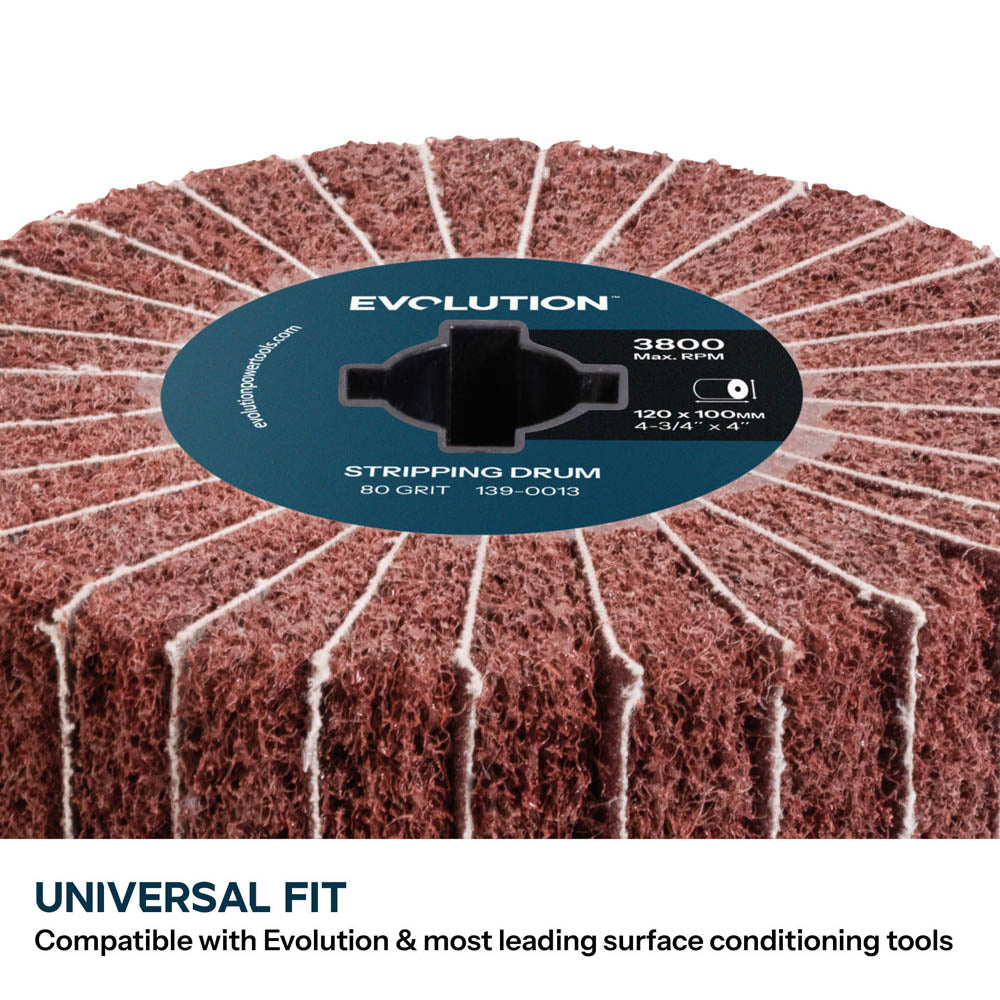 Evolution 80-Grit Interleaved Stripping Drum For Surface Conditioner Tools | Brushing & Deburring| 120mm Width & 100mm Diameter