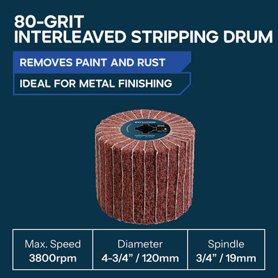 Evolution 80-Grit Interleaved Stripping Drum For Surface Conditioner Tools | Brushing & Deburring| 120mm Width & 100mm Diameter