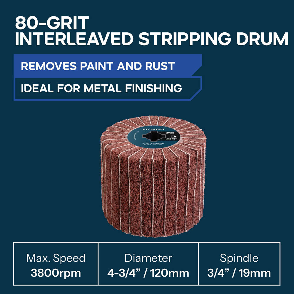 Evolution 80-Grit Interleaved Stripping Drum For Surface Conditioner Tools | Brushing & Deburring| 120mm Width & 100mm Diameter