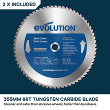 Evolution S355CPS 355mm Metal Cutting Chop Saw+ Extra Blade + Chop Saw Stand Bundle