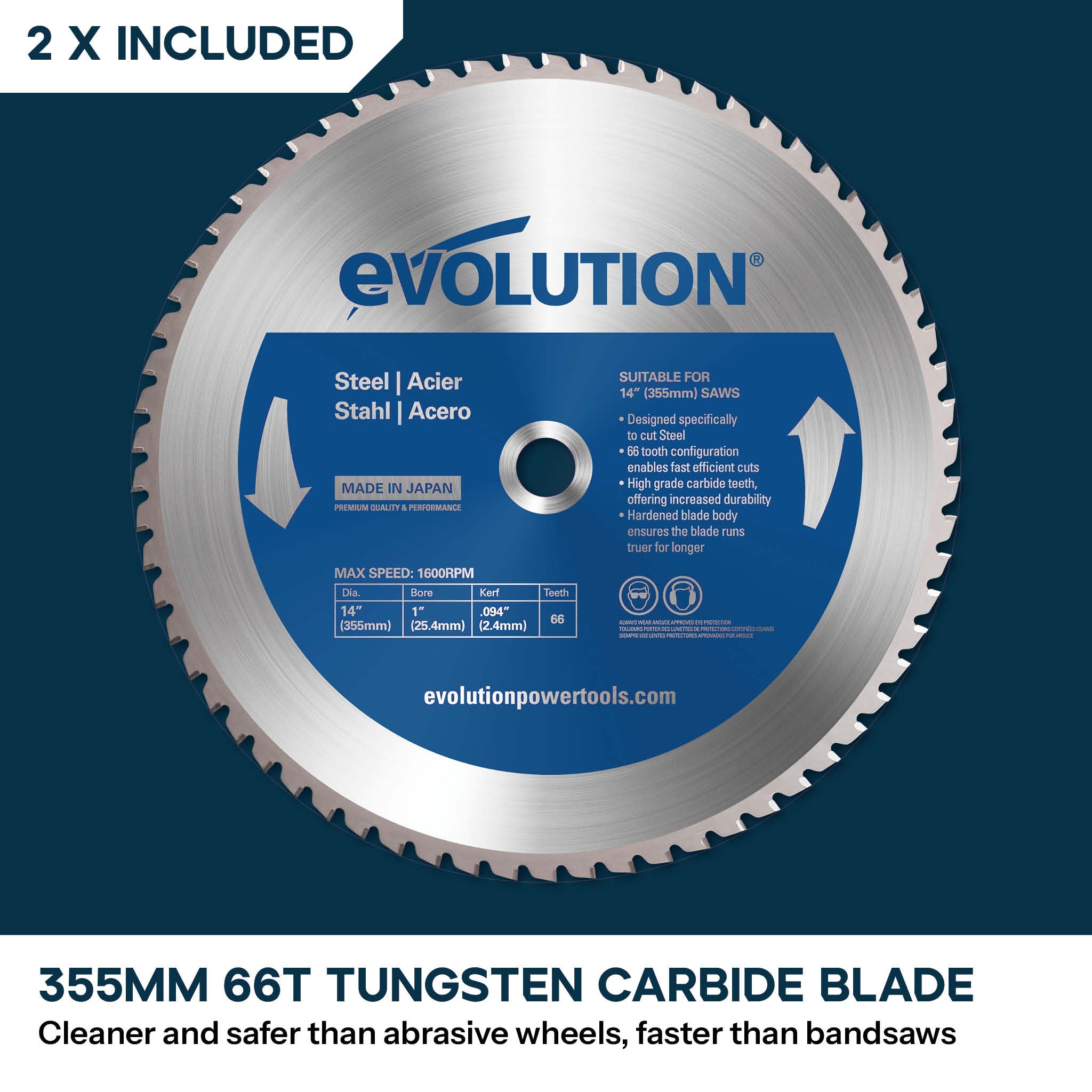 Evolution S355CPS 355mm Metal Cutting Chop Saw+ Extra Blade + Chop Saw Stand Bundle