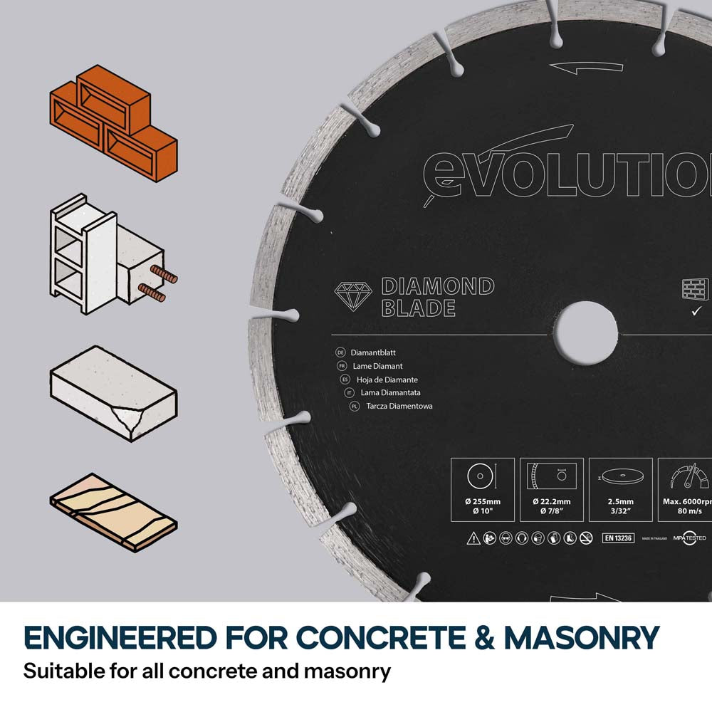 Evolution R230DCT Diamond Disc Cutter Blade Variety Pack 22.2mm Bore