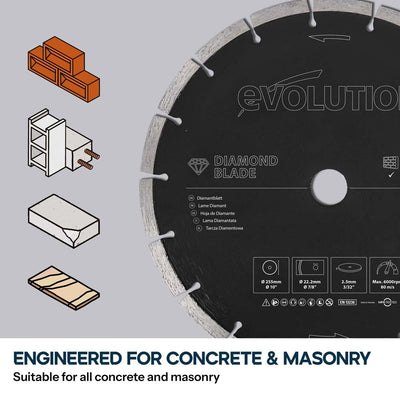 Evolution 255mm General Purpose Diamond Disc Cutter Blade, 22.2mm Bore
