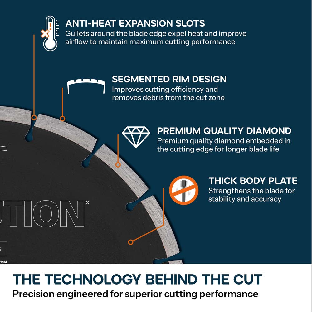 Evolution 255mm General Purpose Diamond Disc Cutter Blade, 22.2mm Bore