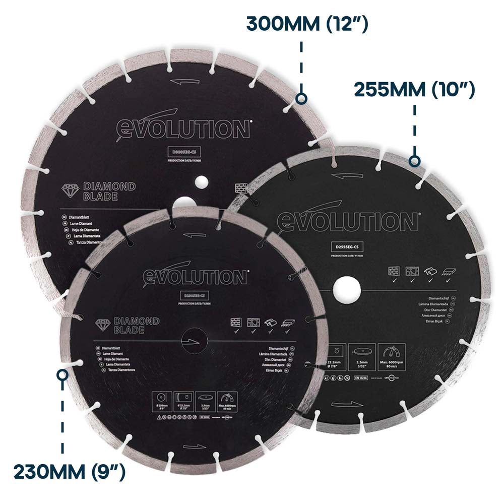 Evolution 255mm General Purpose Diamond Disc Cutter Blade, 22.2mm Bore