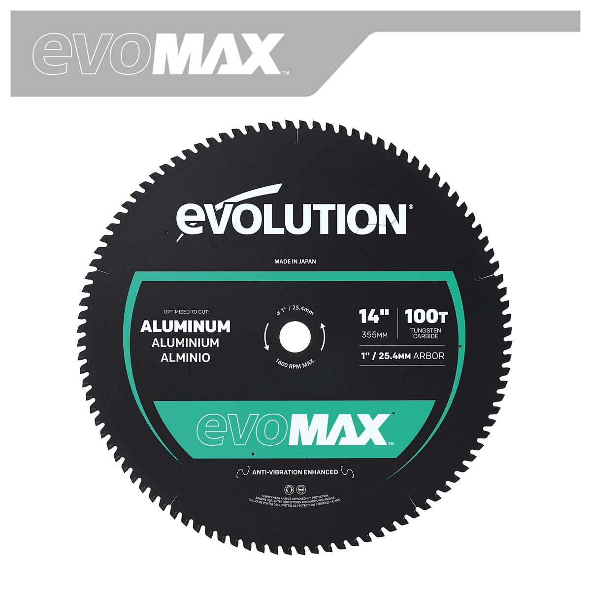 EVOMAX 355mm 100-Teeth Tungsten Carbide Blade for Professional Heavy Duty Aluminium Cutting