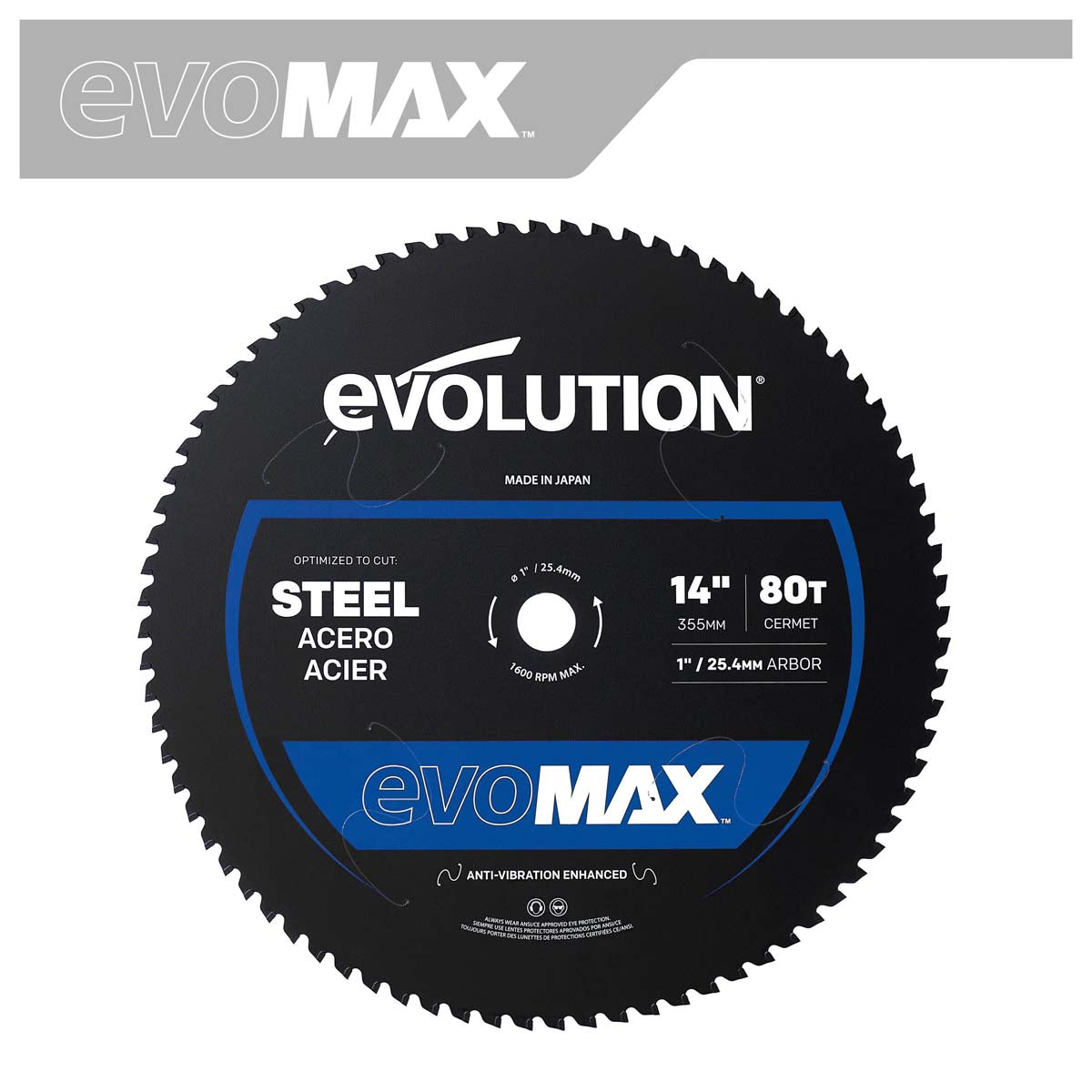 EVOMAX 355mm 80-Teeth Cermet Carbide Blade for Professional Heavy Duty Mild Steel Cutting