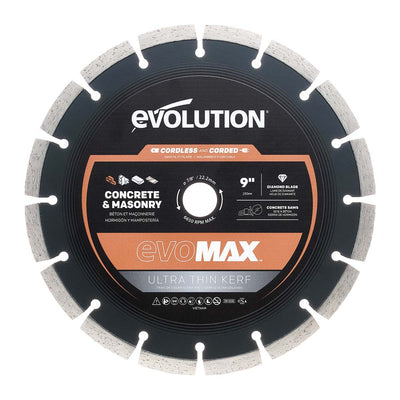 Evolution EVOMAX 230mm Ultra Thin Kerf, Premium Diamond Disc Cutter Blade, 22.2mm Bore