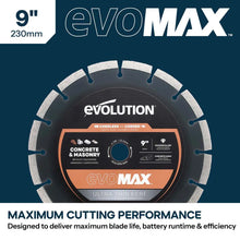 Evolution EVOMAX 230mm Ultra Thin Kerf, Premium Diamond Disc Cutter Blade, 22.2mm Bore