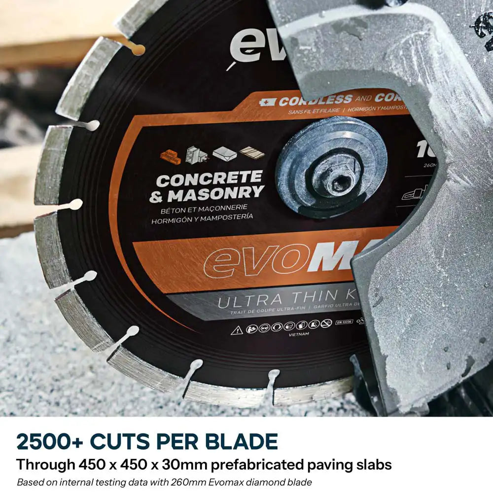 Evolution EVOMAX 230mm Ultra Thin Kerf, Premium Diamond Disc Cutter Blade, 22.2mm Bore