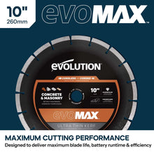 Evolution EVOMAX 260mm Ultra Thin Kerf, Premium Diamond Disc Cutter Blade, 22.2mm Bore