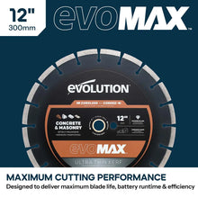 Evolution EVOMAX 300mm Ultra Think Kerf, Premium Diamond Disc Cutter Blade, 22.2mm Bore