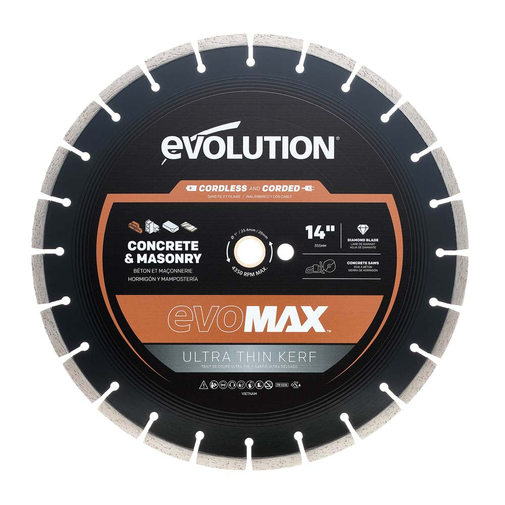 Evolution EVOMAX 350mm Ultra Thin Kerf, Premium Diamond Disc Cutter Blade, 22.2mm Bore