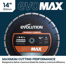 Evolution EVOMAX 350mm Ultra Thin Kerf, Premium Diamond Disc Cutter Blade, 22.2mm Bore