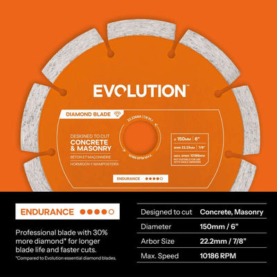 Evolution 150mm Endurance Diamond Mini Disc Cutter Blade, 22.2mm Bore