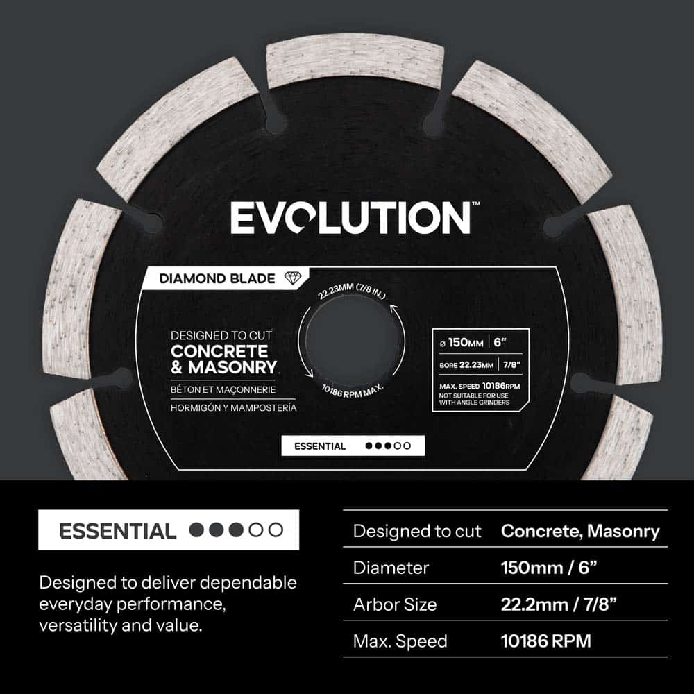 Evolution 150mm Essential Diamond Mini Disc Cutter Blade, 22.2mm Bore
