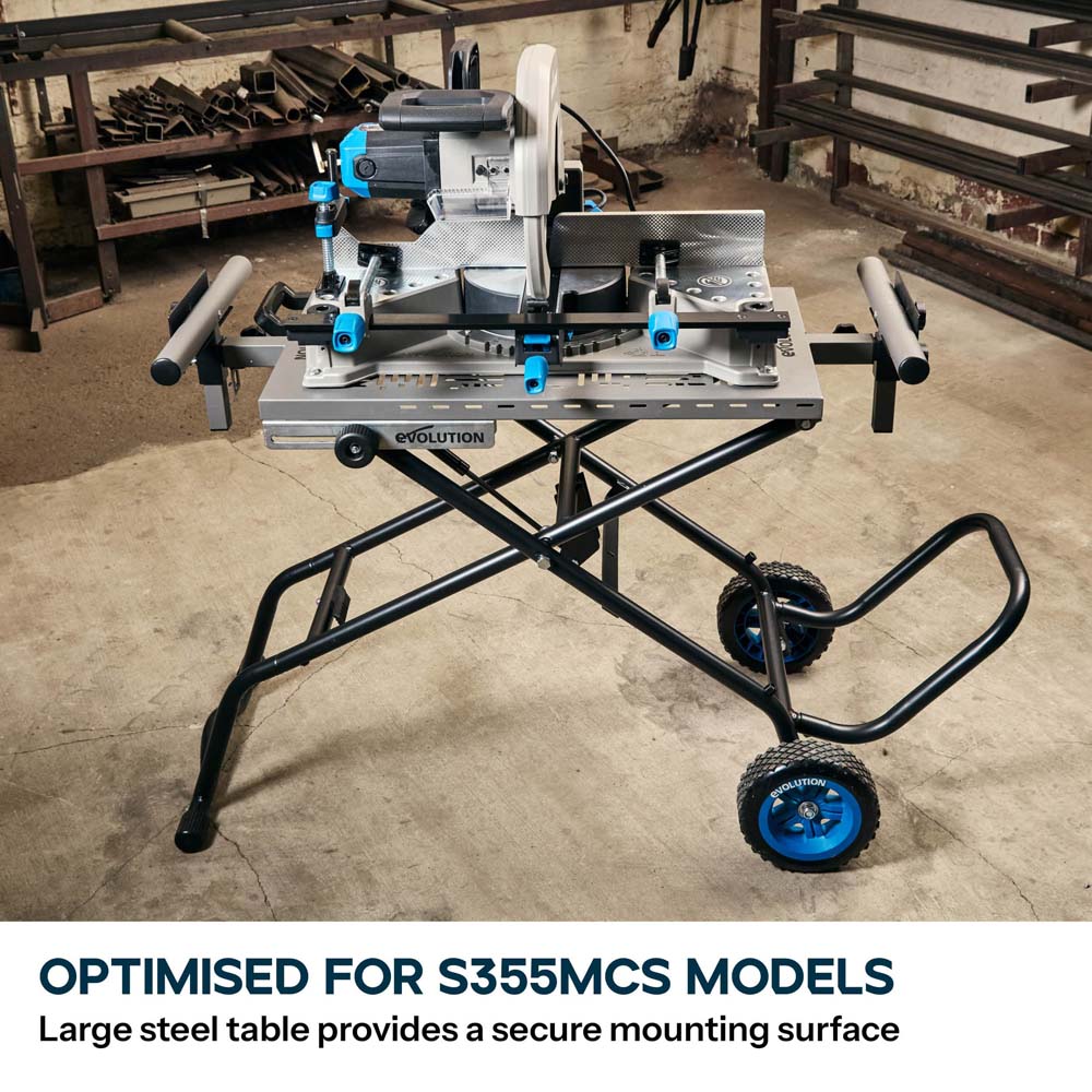 Evolution S355MCS Mitre Chop Saw Wheeled Stand With Powerlift Assist