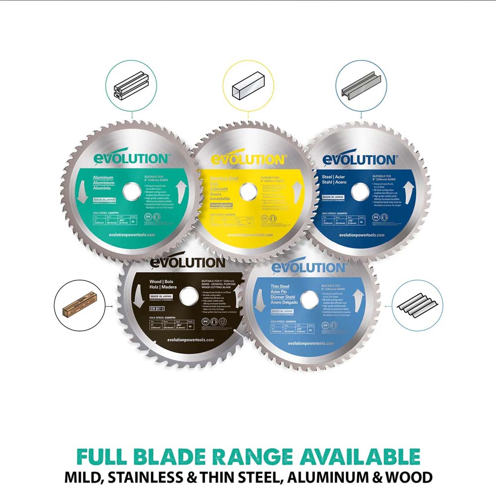 Evolution 185mm Mild Steel Cutting 40T TCT Mitre & Chop Saw Blade