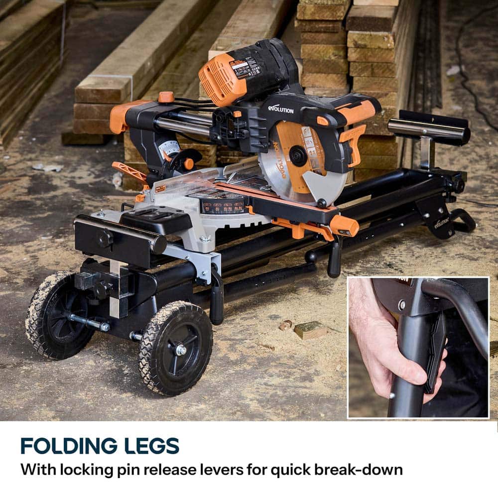 Evolution Cordless R255SMS-DB-Li  Double Bevel Mitre Saw & XL Stand