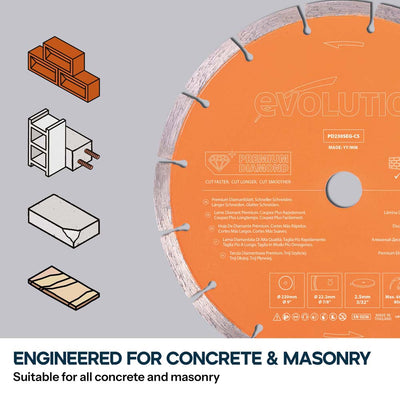 Evolution 255mm Premium Diamond Disc Cutter Blade, 22.2mm Bore