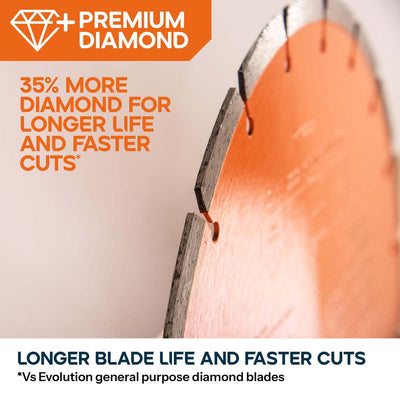 Evolution 255mm Premium Diamond Disc Cutter Blade, 22.2mm Bore