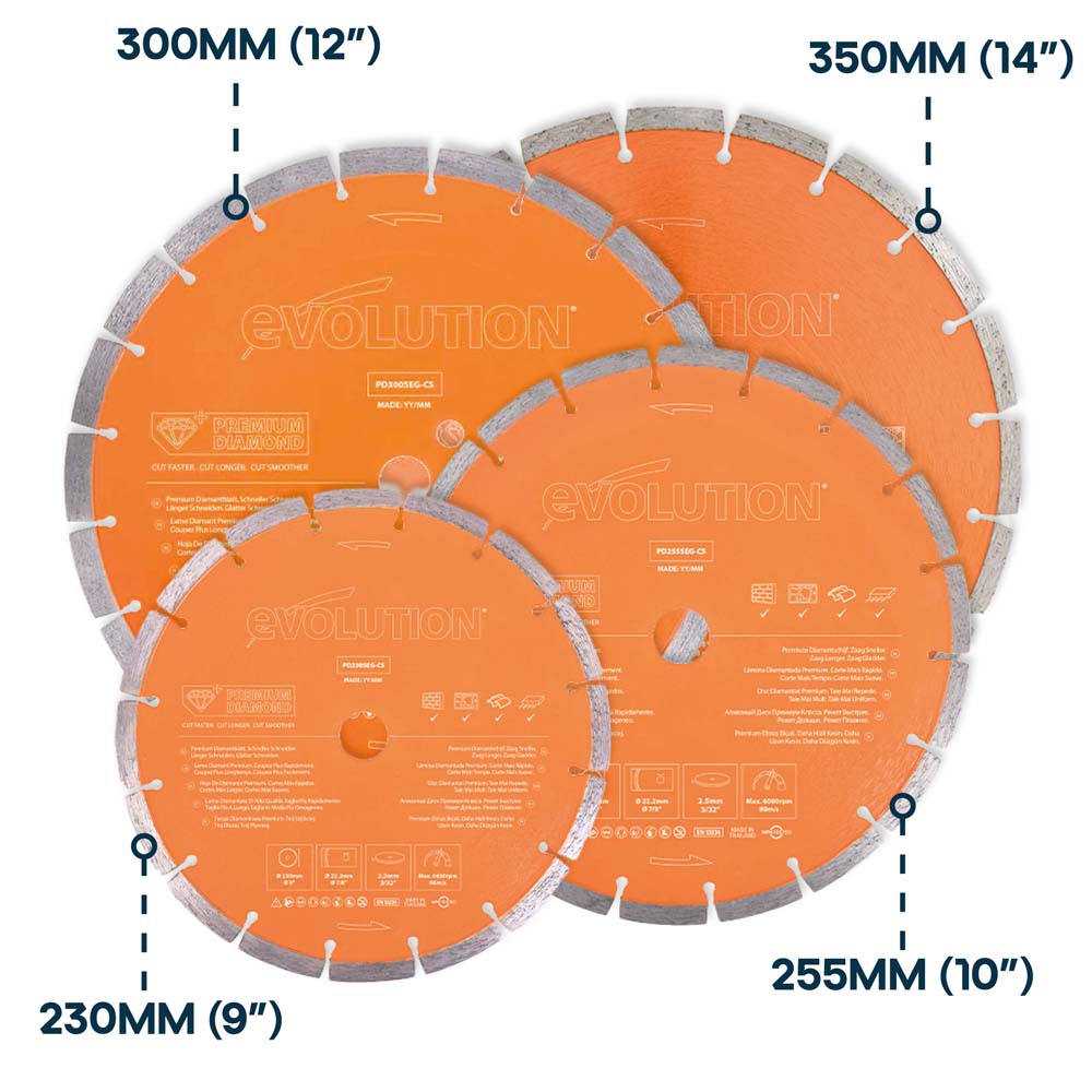 Evolution 255mm Premium Diamond Disc Cutter Blade, 22.2mm Bore