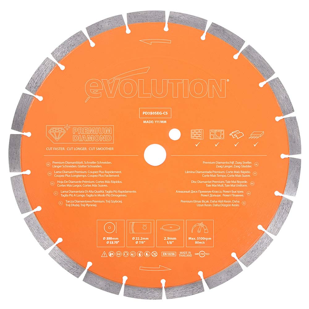 Evolution 350mm Premium Diamond Disc Cutter Blade, 22.2mm Bore ...