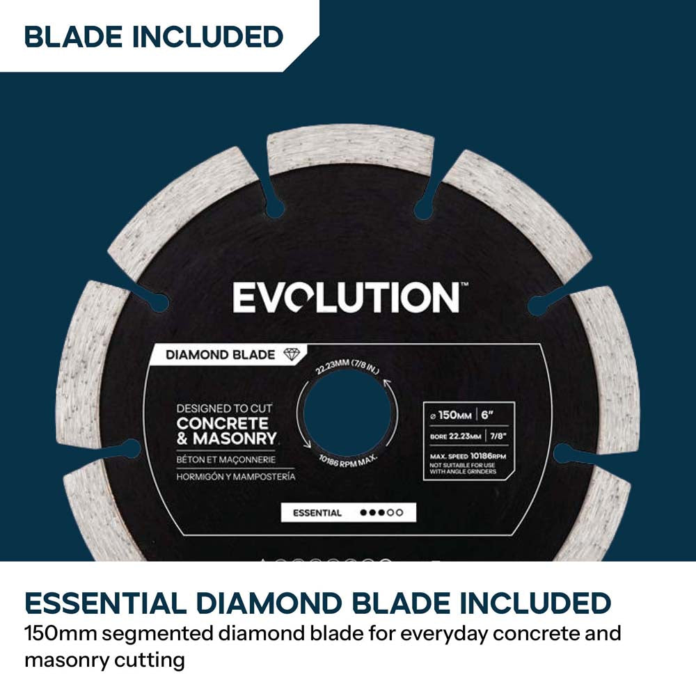Evolution R150DCT-SE 150mm Mini Disc Cutter Concrete Saw with Essential Diamond Blade