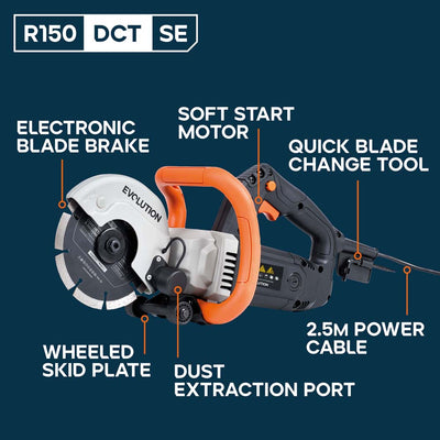 Evolution R150DCT-SE 150mm Mini Disc Cutter Concrete Saw with Essential Diamond Blade