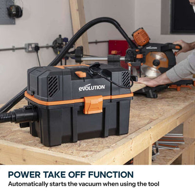Evolution R15VAC 1000 Watt 15L Wet & Dry Workshop Vacuum Cleaner With 1700W Power Take-off