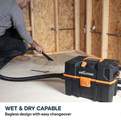 Evolution R15VAC 1000 Watt 15L Wet & Dry Workshop Vacuum Cleaner With 1700W Power Take-off