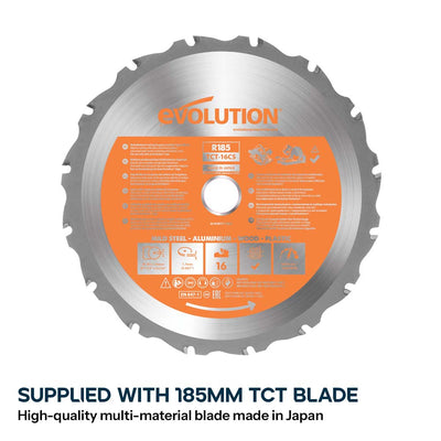 Evolution R185CCSX 185mm Circular Saw with 1020mm 3-piece Mini Track and TCT Multi-Material Cutting Blade