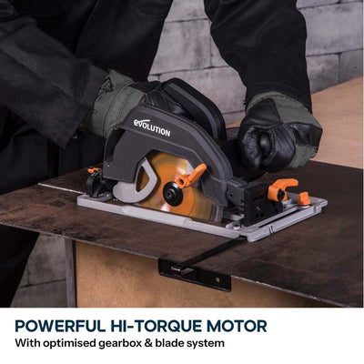 Evolution R185CCSX 185mm Circular Saw with 1020mm 3-piece Mini Track and TCT Multi-Material Cutting Blade