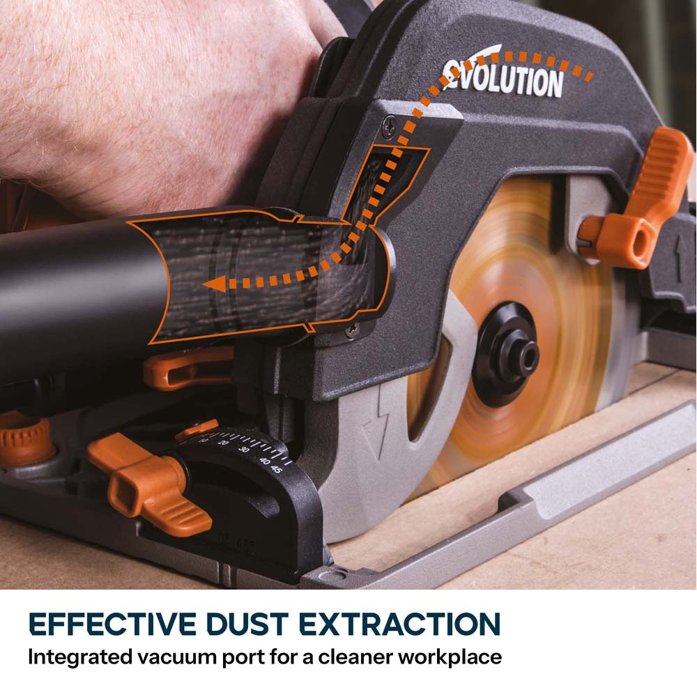 Evolution R185CCSX 185mm Circular Saw with 1020mm 3-piece Mini Track and TCT Multi-Material Cutting Blade