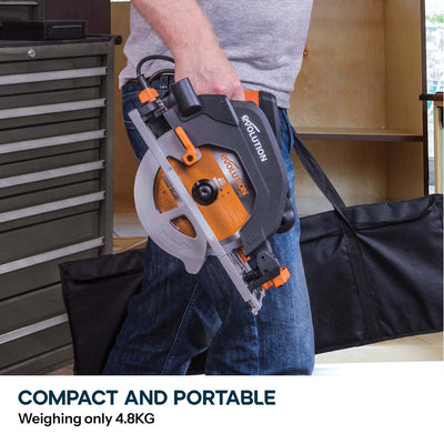 Evolution R185CCSX 185mm Circular Saw with 1020mm 3-piece Mini Track and TCT Multi-Material Cutting Blade