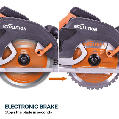 Evolution R185CCSX 185mm Circular Saw with 1020mm 3-piece Mini Track and TCT Multi-Material Cutting Blade