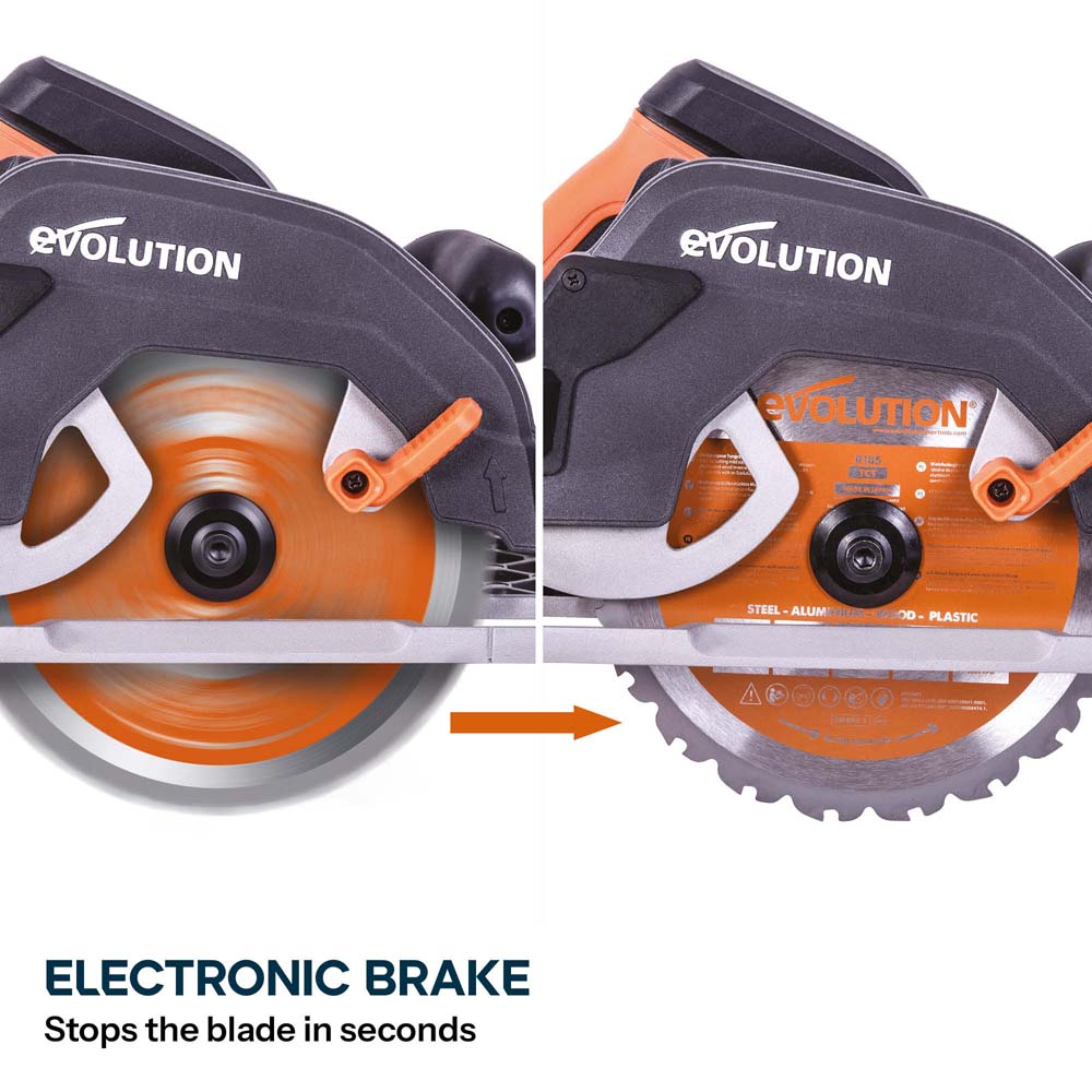Evolution R185CCSX 185mm Circular Saw with 1020mm 3-piece Mini Track and TCT Multi-Material Cutting Blade