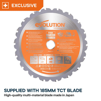 Evolution R185CCSX+ 185mm Circular Saw with TCT Multi-Material Cutting Blade