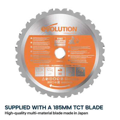 Evolution Cordless R185CMS-Li 185mm Compound Mitre Saw & Saw Horse Bundle