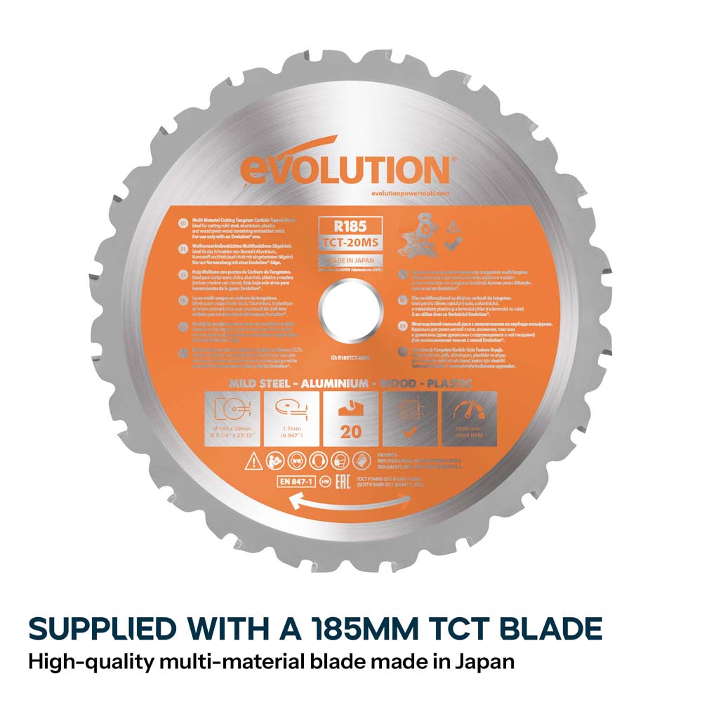 Evolution Cordless R185CMS-Li 185mm Compound Mitre Saw & Saw Horse Bundle