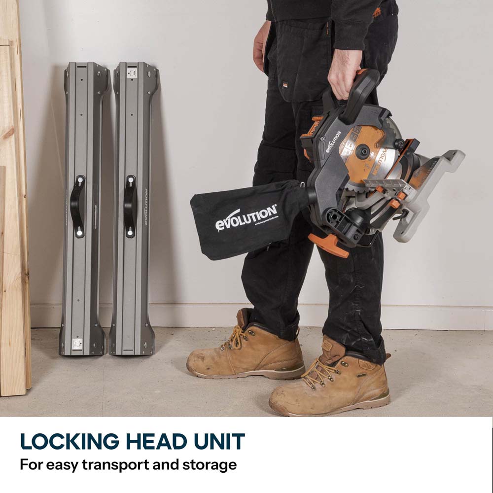 Evolution Cordless R185CMS-Li 185mm Compound Mitre Saw & Saw Horse Bundle
