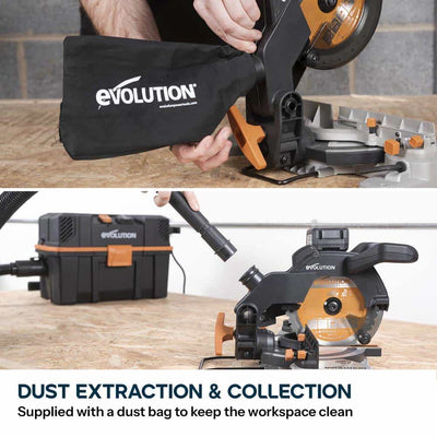 Evolution Cordless R185CMS-Li 185mm Compound Mitre Saw & Saw Horse Bundle