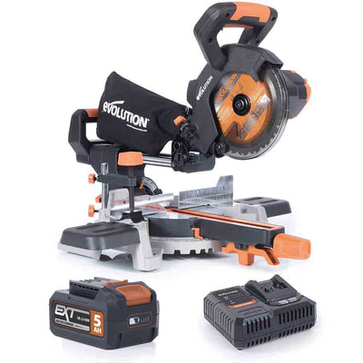 Evolution Cordless R185SMS-Li 185mm Sliding Mitre Saw 18v Li-Ion EXT Inc Multi-Material Blade