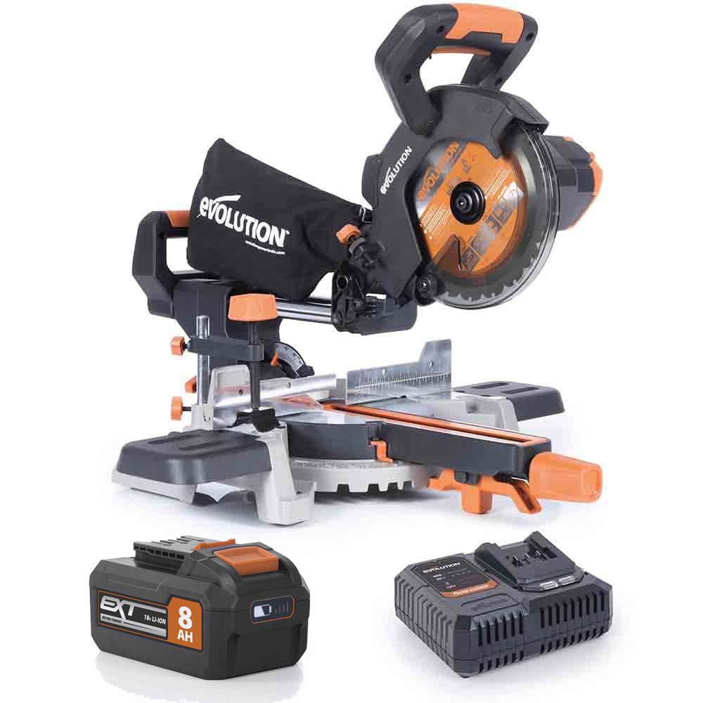 Evolution Cordless R185SMS-Li 185mm Sliding Mitre Saw 18v Li-Ion EXT Inc Multi-Material Blade